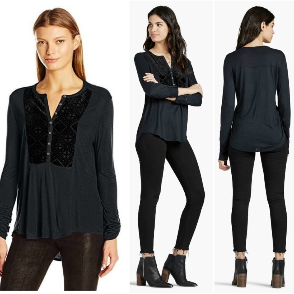 LUCKY BRAND Tunic Top Plus Size 2X Black Velvet Stretch Rayon Womens Evening NWT